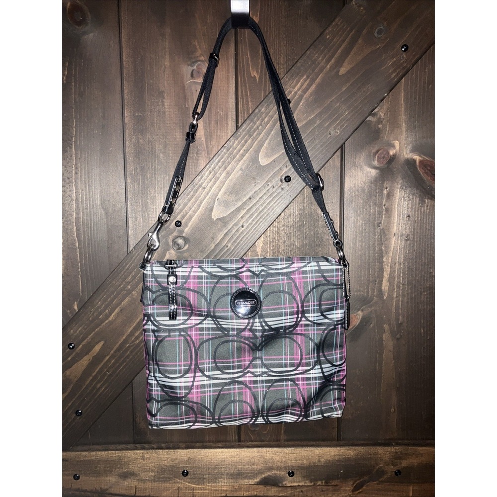 Coach Purse Poppy Plaid Berry Pink Purple Black Glittery